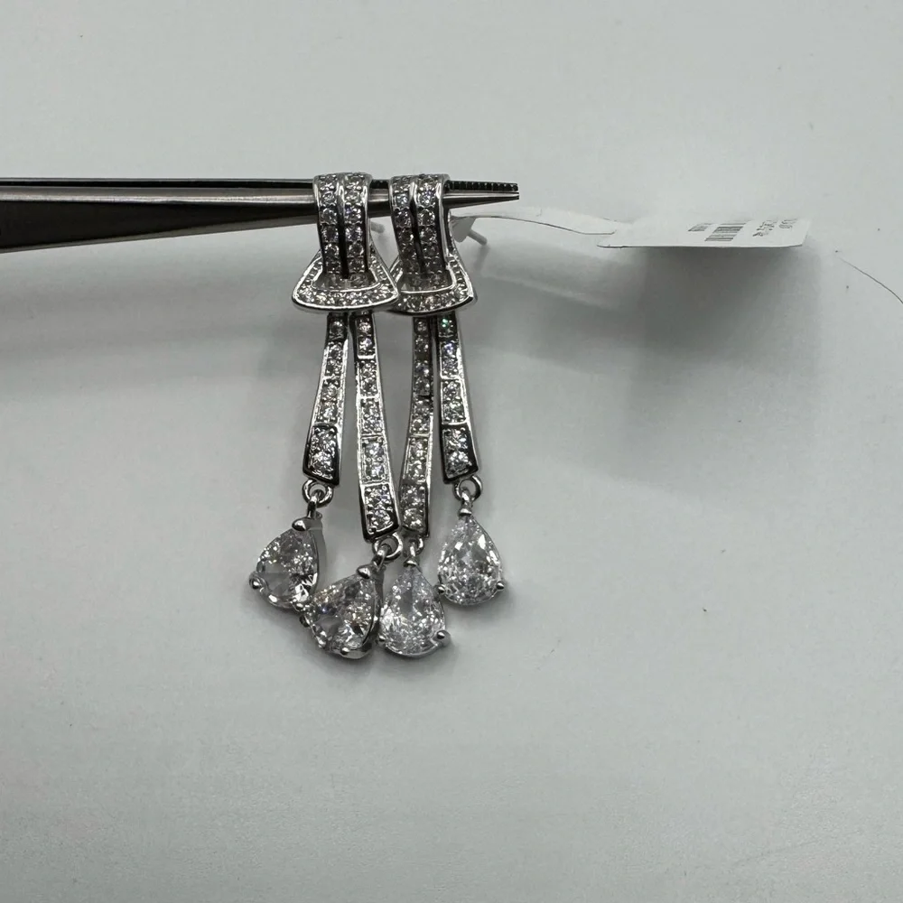 14k 4ct Pear Cut Dangle Earrings - Picture 7 of 11